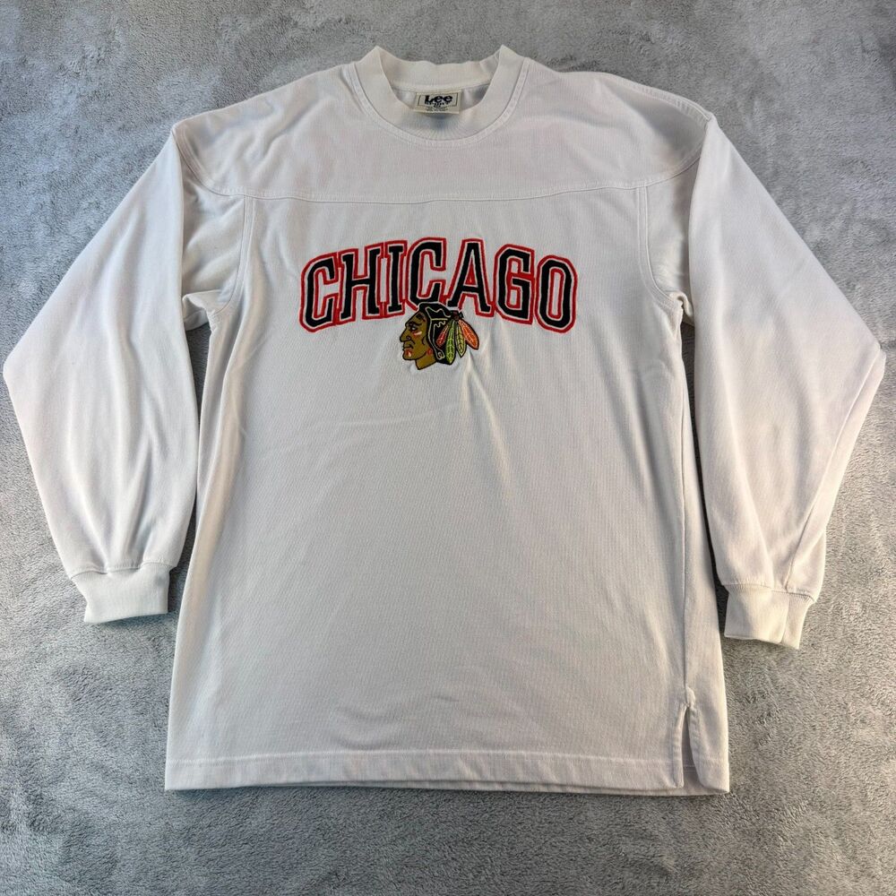 Vintage Lee Sport Chicago Blackhawks Embroidered Sweatshirt White Men's M NHL